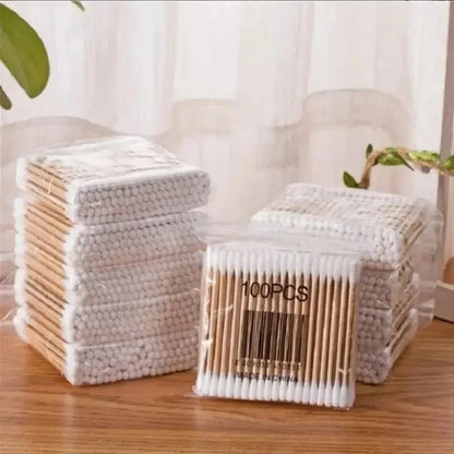 100pcs/500pcs Double Head Wood Cotton Swab Nose Ears Cleaning Women Makeup Tools Lipstik Cotton Buds Tip Sticks