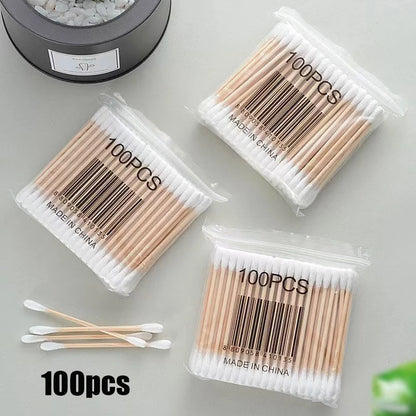 500pcs Double Head Wood Cotton Swab Nose Ears Cleaning Women Makeup Tools Lipstik Cotton Buds Tip Sticks Bastoncillos Oidos