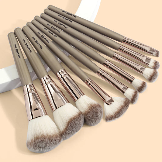 Maange 9Pcs Foundation Makeup Brush Set Cosmetic Powder Highlighter Eyeshadow Blending Beauty Tools Dense Soft Bristle Brushes
